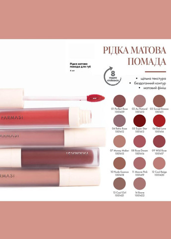 Рідка Матова Помада 01 Perfect Rose 4 г Farmasi (295265867)