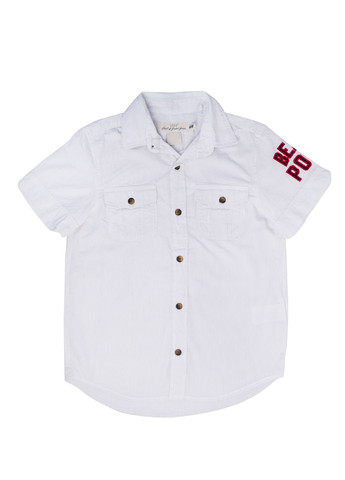 Сорочка в смужку з коротким рукавом для хлопчика 134 білий-сірий H&M (283326777)