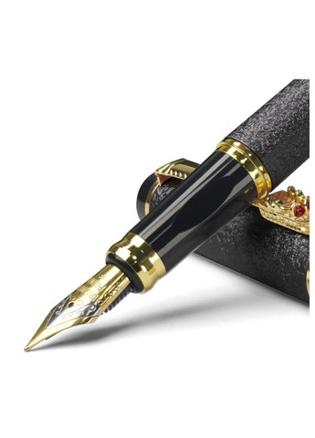 Подарункова чорнильна ручка перова чорна з латунним ковпачком, металевим корпусом та візерунком крокодила 0.5 мм No Brand (362682302)