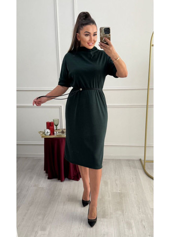 Смарагдова кежуал жіноча сукня гольф довжини міді з коротким рукавом MonCher