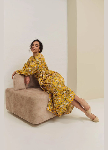 Желтое повседневный, кэжуал платье с пышной юбкой Seventeen с цветочным принтом