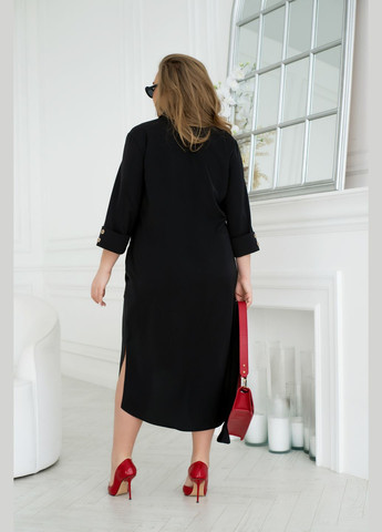 Чорна ділова сукня-сорочка з поясом сорочка No Brand однотонна