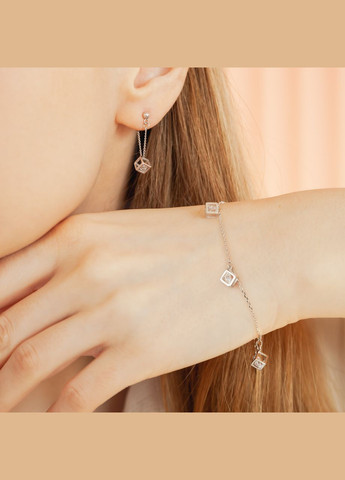 Комплект срібний Куби з білими фіанітами сережки пусети та браслет No Brand (362177205)