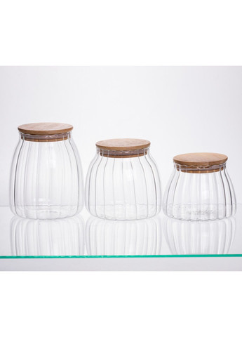 Набор стеклянных банок для сыпучих продуктов 3 шт 0,5 0,8 1 л с бамбуковыми крышками контейнеры для хранения пищи Yiwu (370432394)