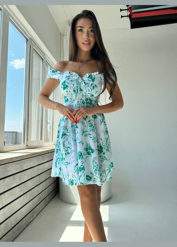 Бирюзовое кэжуал платье N.Family с цветочным принтом