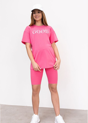 Розовый летний костюм для беременных и кормящих с велосипедками и футболкой Юла мама (293057184)