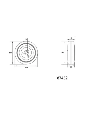Колесо з чорної гуми Ø100 x 26 мм 60 кг (87452) VOREL (392057355)
