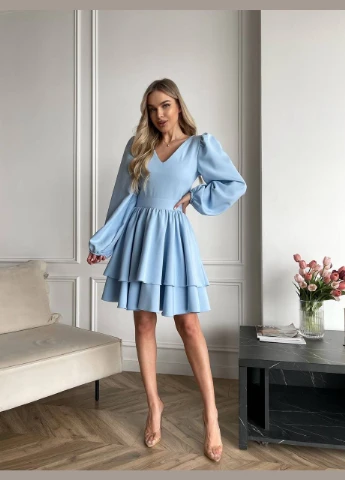 Блакитна класична сукня міні з подвійною спідницею Fashion