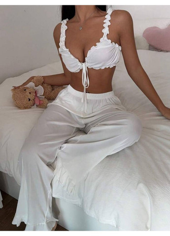 Молочна всесезон жіноча піжама топ + брюки No Brand