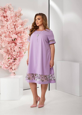 Фиолетовое повседневный платье с вышивкой No Brand однотонное