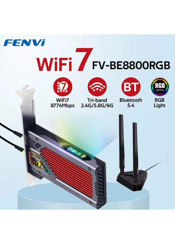 Бездротовий адаптер FV-BE8800RGB Wi-Fi 7, Bluetooth 5.4 Gaming Tri Band 2.4G/5G/6GHz Fenvi (360396300)