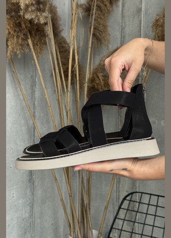 Черные трендовые летние кожаные сандалии InFashion на молнии