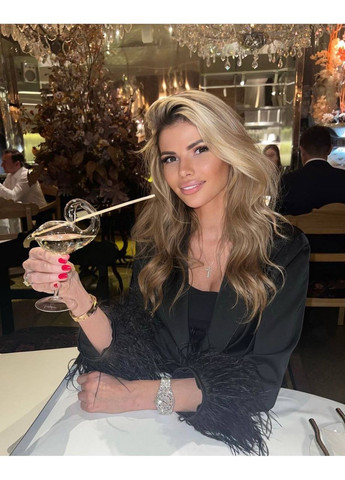 Чорна розкішна шовкова блуза з натуральним пір’ям боа — заміри в описі GD/GL Модний простір