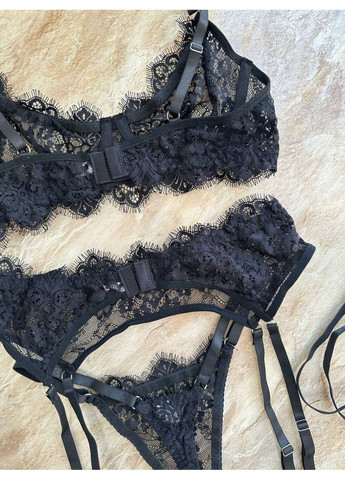 Чёрный балконет комплект женского белья | впечатляющая элегантность, чёрный кружевной Vital-Textile с косточками полиэстер, эластан