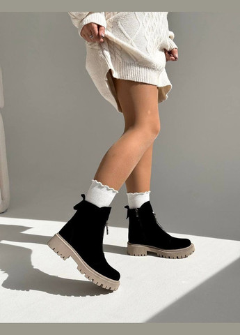 Жіночі черевики замшеві на бежевій підошві зима (1859) No Brand (314762123)