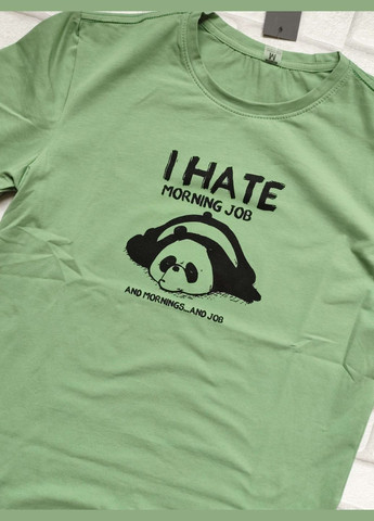 Оливкова чоловіча футболка трикотаж оливкова малюнок панда спортивна розмір xl з коротким рукавом FERO