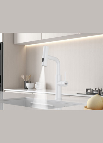 Змішувач на кухню водоспад з висувною лійкою білий LW-35 Nett (337718082)