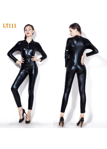 Черный демисезонный сексуальный, обжатый комбинезон из латекса на кнопках. черный женский латексный комбинезон на кнопках. No Brand