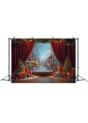 Фотозона Червона завіса, сцена і ялинка – №46556 Vinylpex (369929954)