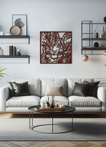 Дерев'яний декор для кімнати, Сучасна картина для інтер'єру "Полювання тигра", стиль лофт 20х20 см Woodyard (292113037)