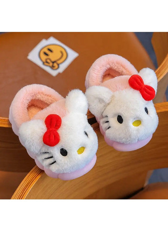Розовые детские плюшевые комнатные тапочки для детей девочек с персонажем кошкой хеллоу китти (481328-prob) розовые размер 28-29 Unbranded с ушками, с вышивкой, с бантом