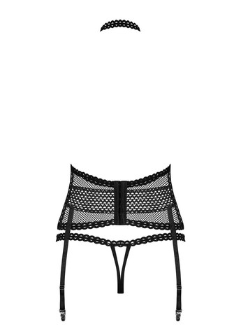 Чорний демісезонний корсет з відкритим верхом та трусиками strapelie corset Obsessive