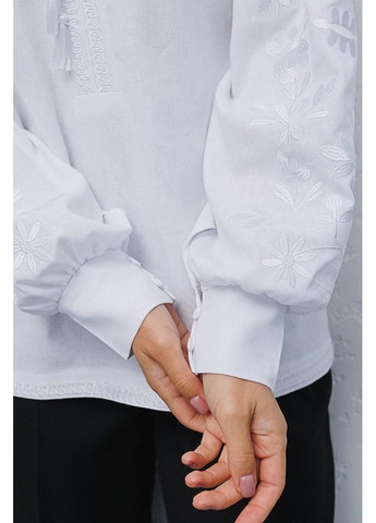 Белая рубашка вышиванка женская лен вискоза длинный рукав цветы 44 белая Arjen