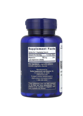 Магний цитрат, 100 мг, 100 капсул Life Extension (361858740)