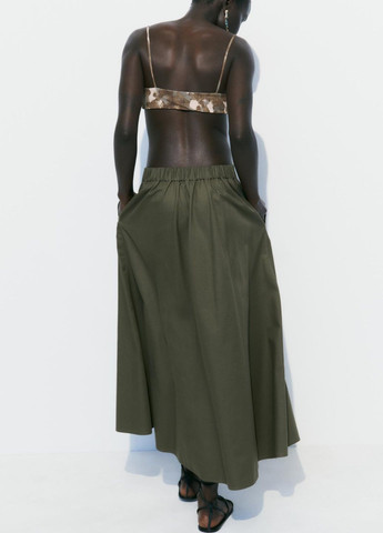 Оливковая (хаки) офисная однотонная юбка Zara