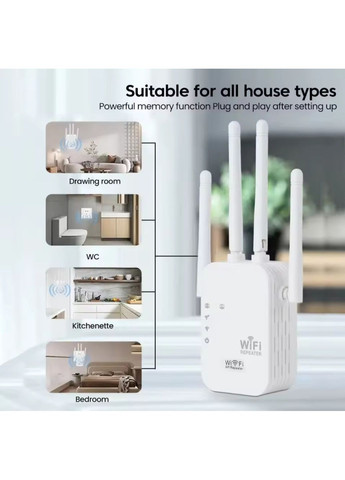 Беспроводной Wi-Fi усилитель-повторитель (репитер) сигнала 300 Мбит/с, 2.4 ГГц, с удлинением радиуса действия No Brand (365779845)