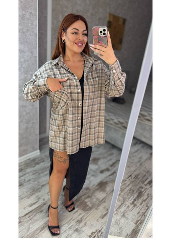 Темно-бежевая повседневный, вечерний, классическая, кэжуал рубашка в клетку Asi.Store.ua с длинным рукавом