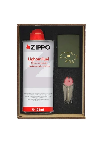 Подарунковий набір Зажигалка 221 Ukraine + Коробка + Бензин 3141 + Кремни 240 Zippo (316616905)
