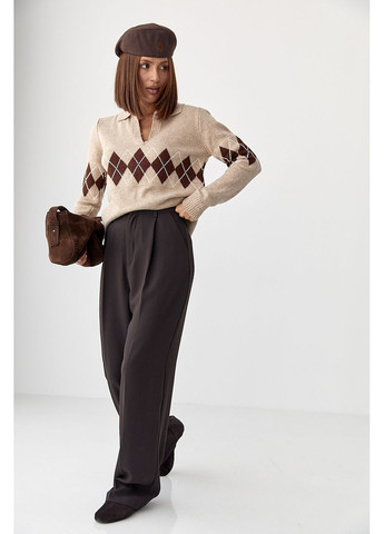 Класичні жіночі штани-палаццо зі складками - чорний колір Lurex (361056956)