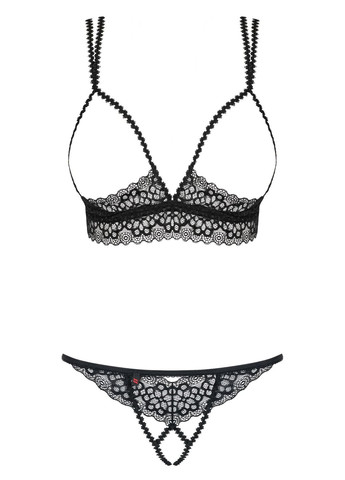 Чорний демісезонний комплект білизни (ліф, стрінги) Obsessive