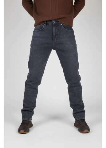 Серо-синие зимние прямые утеплённые мужские джинсы на флисе X hey