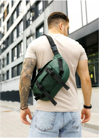 Сумка через плечо бананка мужская из экокожи для телефона и для документов большая Зеленый 38391 Sambag (352165880)