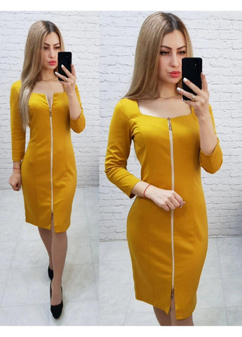 Комбінована сукня на молнії, арт. 810, гірчиця KHAN