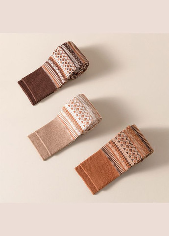 Комбинированные набор носков высоких 5 пар с этническими орнаментами носки зеленые коричневые телесные рыжие капучино беж 35-41 (311222994)