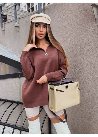 Коричневий демісезонний светр з блискавкою оверсайз — замір в описі DK/DL Мода без кордонів