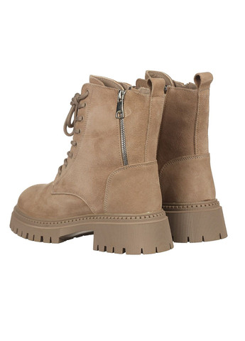 Зимние ботинки женские m058-4 зимние замшевые с шнуровкой на низкой подошве повседневные бежевые Hengji из натуральной замши