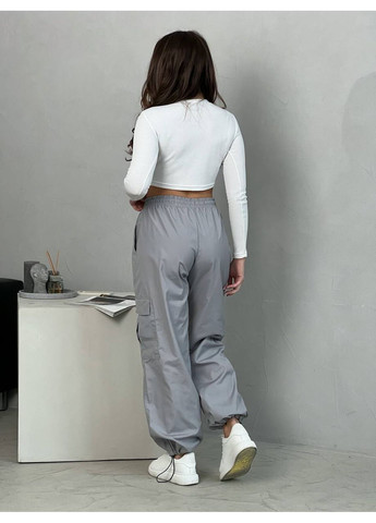 Женские широкие штаны с карманами серого цвета 34594 Fashion (361147056)