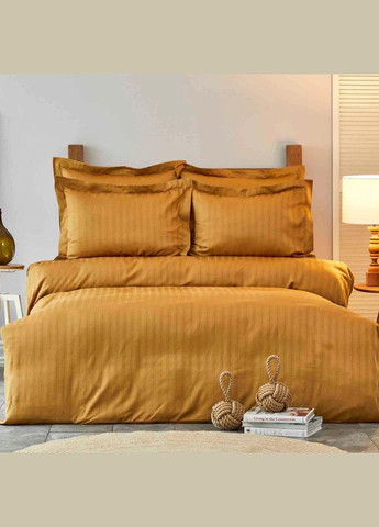 Комплект постельного белья сатин Charm bold hardal горчичный полуторное Karaca Home (285778530)