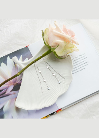 Срібні сережки протяжки Монетки на ланцюжку без каміння Каштан (342335276)