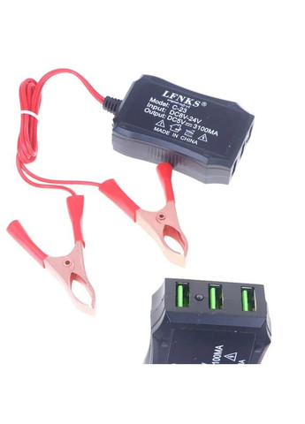 Преобразователь с 12V-24V на 5V с 3 USB-портами и зажимами на аккумулятор для зарядки телефонов No Brand (370159662)