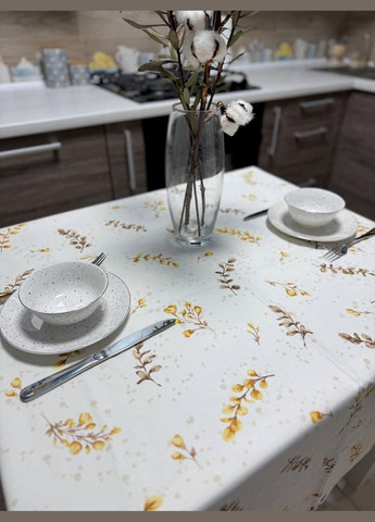 Скатертина Золоті квіти з Тефлоновим покриттям бавовняна Вологовідштовхувальна 150х220 см Біла No Brand (283038930)