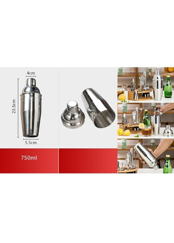 Набір для бару для приготування коктейлів з дерев'яною підставкою 750 мл 12 предметів Сріблястий (C051212) Bar (342122445)