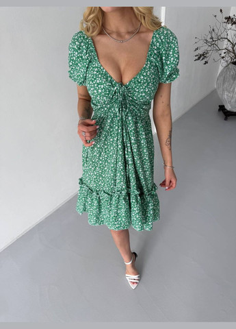 Зелена сукня софт з коротким рукавом та завʼязках на грудях No Brand