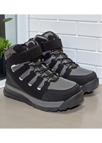 Серые подростковые зимние дутики на овчине для мальчика, термоботинки на овчине для мальчика, зимние ботинки для подростка Biki на липучке