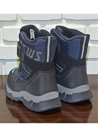 Темно-синие подростковые зимние дутики на овчине для мальчика, термоботинки на овчине для мальчика, зимние ботинки для подростка Tom.M на липучке