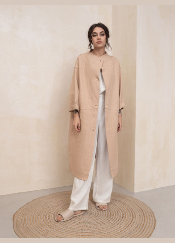 Бежеве демісезонне Широке пальто з коміром-стійкою оверсайз HankaKohana